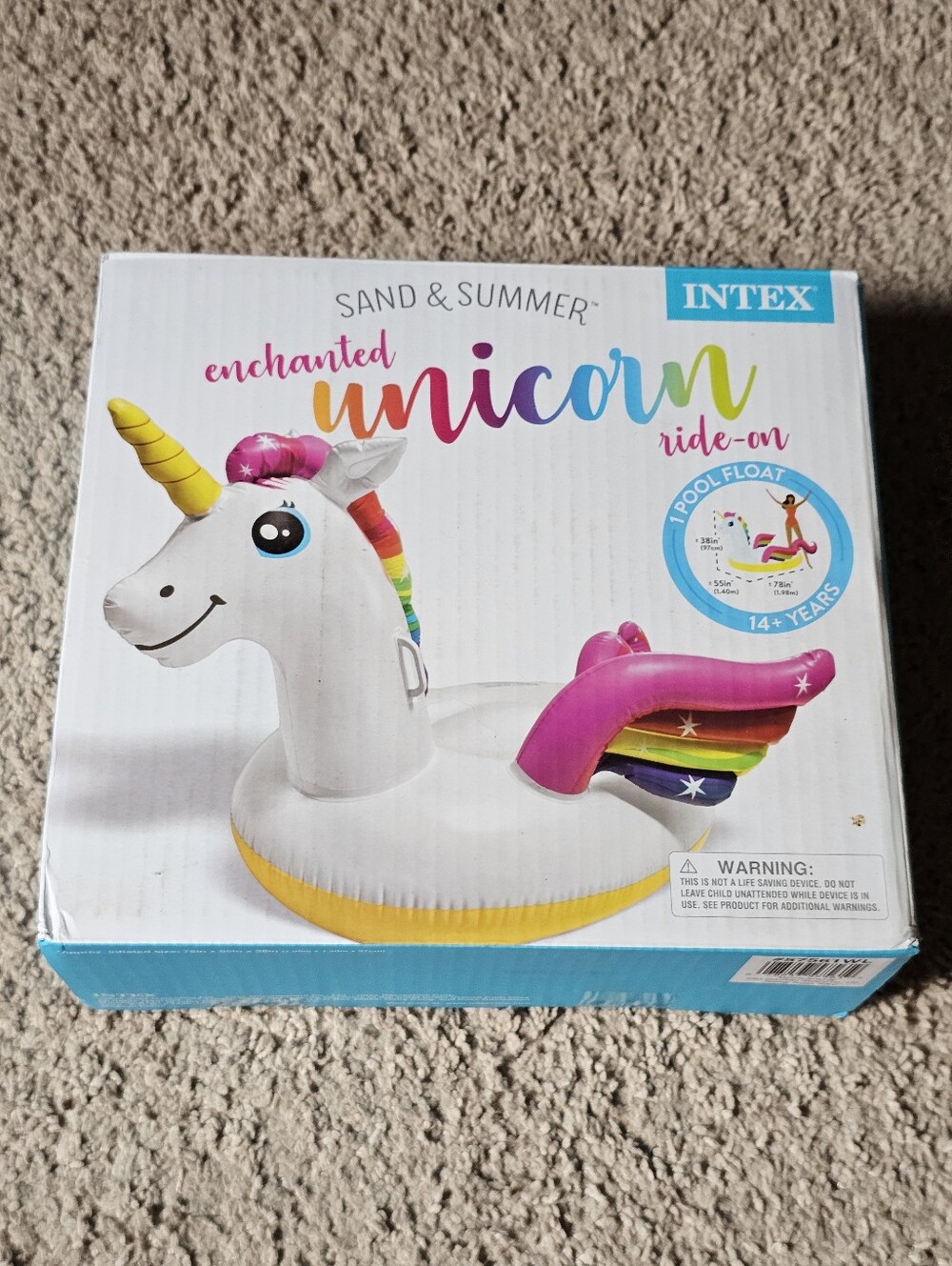 New In Box! Intex Inflatable Ride On Unicorn Float - Size 78 X 55 X 38 - Age 14+